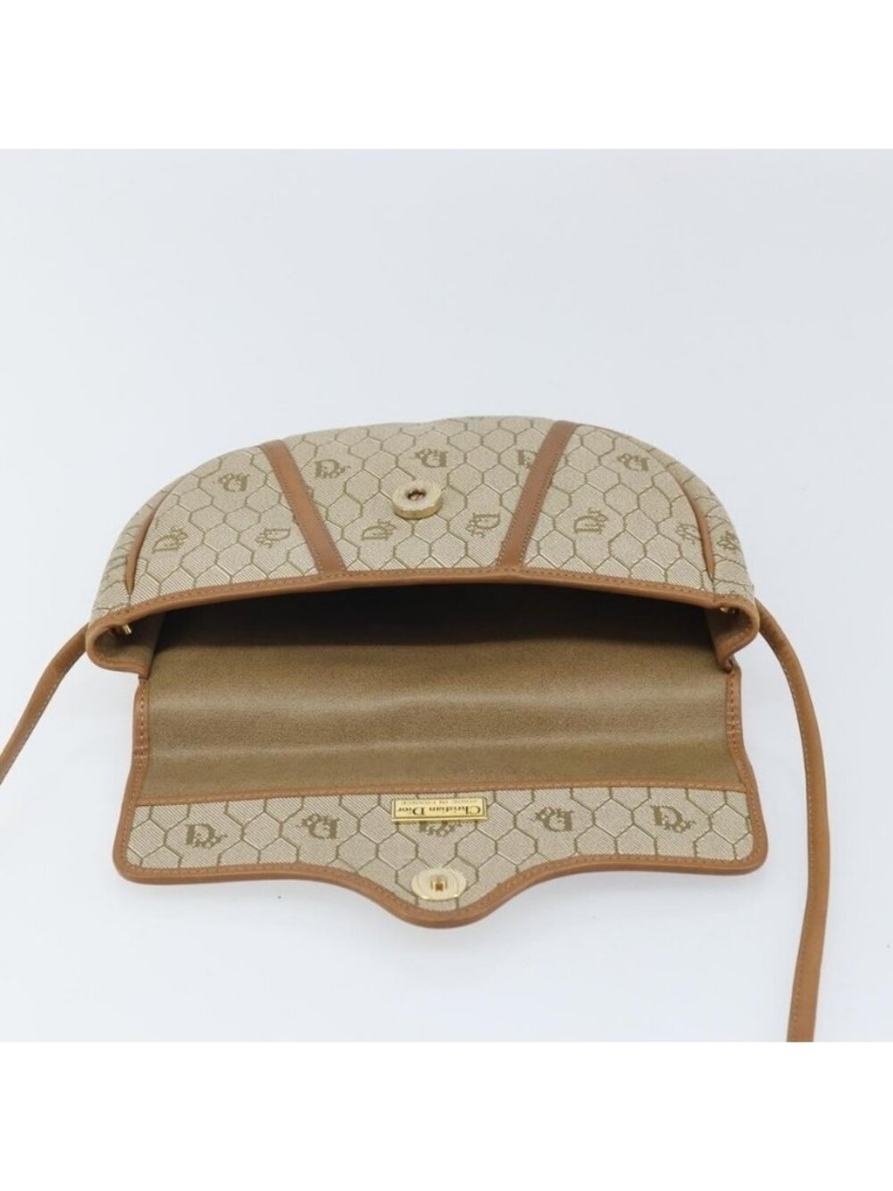 Authentic Christian Dior Honeycomb Canvas Shoulder Bag PVC Beige Gold - Picture 8 of 16